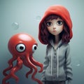 Whimsical Vray Art Jennifer, The Hoodie Girl With An Octopus