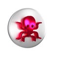 Red Octopus icon isolated on transparent background. Silver circle button.