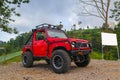 Red off-road jeep car in the mountains red off-road jeep car in the mountains. Royalty Free Stock Photo