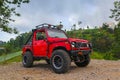 Red off-road jeep car in the mountains red off-road jeep car in the mountains. Royalty Free Stock Photo