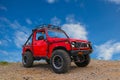 Red off-road jeep car in the mountains red off-road jeep car in the mountains. Royalty Free Stock Photo