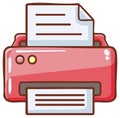 Red Office Printer Printing Papers Cartoon Illustration Royalty Free Stock Photo