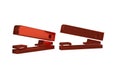 Red Office stapler icon isolated on transparent background. Stapler, staple, paper, cardboard, office equipment.