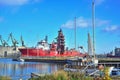 Red offshore and supply ship being repaired in shiprepairing yard Royalty Free Stock Photo