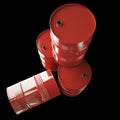 Red oil barrels isolated on black background.