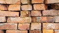 Red old brick wall background, brick wall texture. Bricks stack stacked on top of each other. Building material. Construction, Royalty Free Stock Photo
