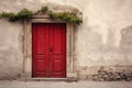 red old closed door house AI generated Royalty Free Stock Photo