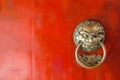 The red old door in front of Buddha Tooth Relic Temple, Singapore Royalty Free Stock Photo