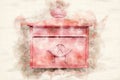 Red old german mailbox in watercolors Royalty Free Stock Photo