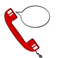 red old phone handset and empty speech bubble for your offer. Vector colorful hand drawn illustration in retro comic style. Royalty Free Stock Photo