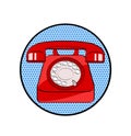 Red old phone icon in pop art retro comic style on white background. Hand draw stock vector illustration, eps 10