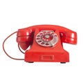 Red Old Phone with Rotary Dial, Isolated on White Background, Se Royalty Free Stock Photo