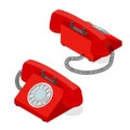 Red Old Phone Set Isometric View. Vector Royalty Free Stock Photo