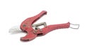 Red old scissors for cutting plastic pipe Royalty Free Stock Photo