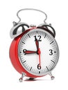 Red Old Style Alarm Clock on White. Royalty Free Stock Photo