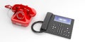 Red old telephone and modern telephone device on white background. 3d illustration Royalty Free Stock Photo