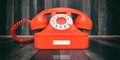 Red old telephone on wooden background. 3d illustration Royalty Free Stock Photo