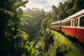 a red old train is going through the forest Royalty Free Stock Photo