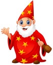 Red old wizard holding a bottle Royalty Free Stock Photo