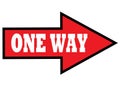 A red one way arrow signage with black border rim pointing to the right direction