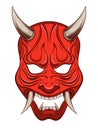 Red Oni japanese devil mask, japan vector illustration, isolated on white background Royalty Free Stock Photo