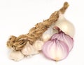 Red onion and bunch of garlic Royalty Free Stock Photo