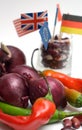 Red onion, chilli pepper and haricot beans, flags, Royalty Free Stock Photo