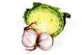 Red Onion Cut in Half with Cabbage Royalty Free Stock Photo