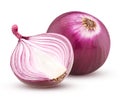 Red onion with cut in half isolated on white background. Royalty Free Stock Photo