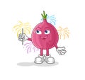 Red onion with fireworks mascot. cartoon vector Royalty Free Stock Photo