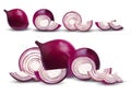 Red onion. Half, piece onion on transparent background. Realistic onion. 3D illustration