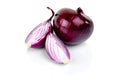 Red onion and half slice on white background. Royalty Free Stock Photo