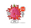 Red onion holding stop sign. cartoon mascot vector