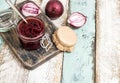 Red onion marmalade in jar Vegetable jam Royalty Free Stock Photo