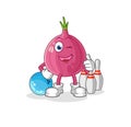 Red onion play bowling illustration. character vector