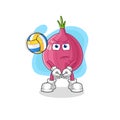 Red onion play volleyball mascot. cartoon vector