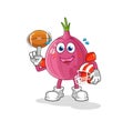 Red onion playing rugby character. cartoon mascot vector