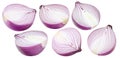 Red onion set isolated on white background. Sliced in half