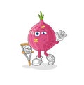 Red onion sick with limping stick. cartoon mascot vector