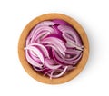 Red onion slice in wood bowl isolated on white background Royalty Free Stock Photo