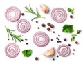 Red onion and spices on white background Royalty Free Stock Photo