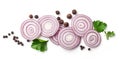 Red onion and various spices on white background Royalty Free Stock Photo