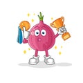 Red onion winner with trophie. cartoon character Royalty Free Stock Photo