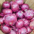 Red onions in basket on display Royalty Free Stock Photo