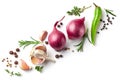 Red onions and spices on white background Royalty Free Stock Photo