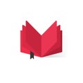 Red open book with abstract pages and bookmark vector logo Royalty Free Stock Photo