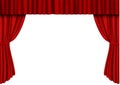 Red open curtain in theater. Velvet fabric cinema curtain vector isolated on white. Opened curtains Royalty Free Stock Photo