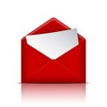 Red open envelope with paper