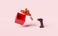 Red open gift box empty with barcode scanner,price tags isolated on pink background,concept 3d illustration or 3d render Royalty Free Stock Photo