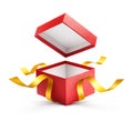 Red open gift box with gold ribbon Royalty Free Stock Photo